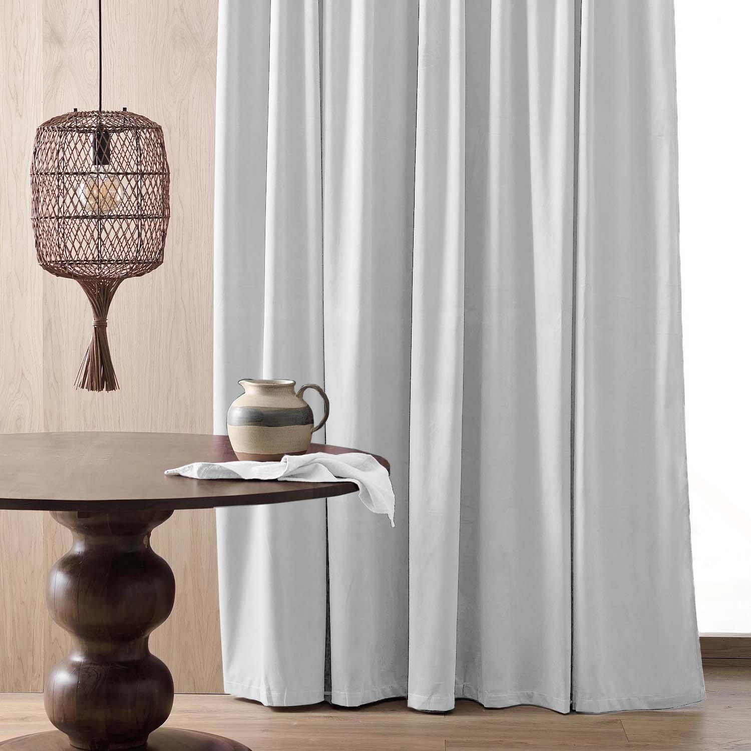 Plain White Heavy Satin Room Darkening Curtains Set Of 2 - (PLWHT) - Image 4