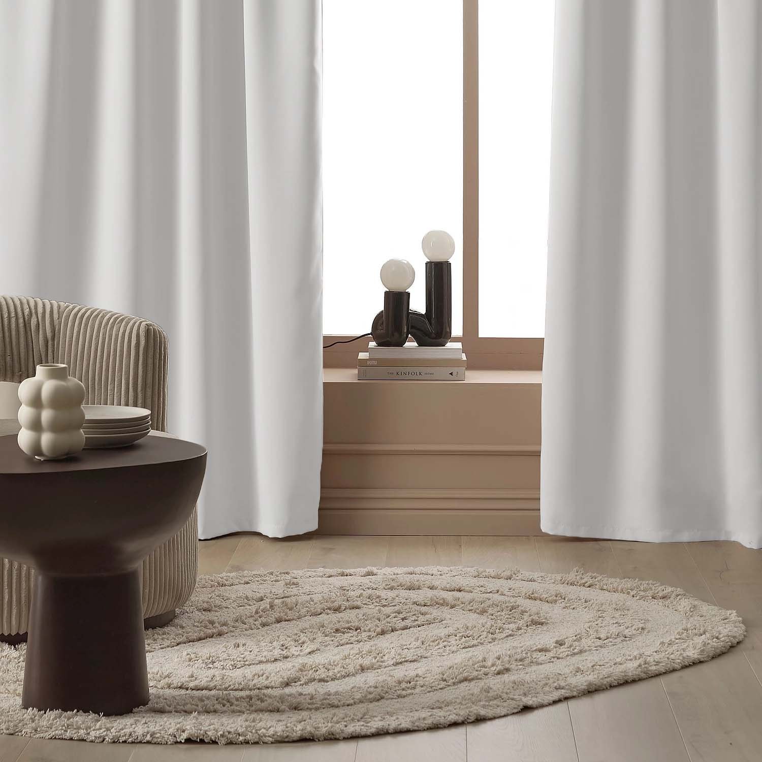 Plain White Heavy Satin Room Darkening Curtains Set Of 2 - (PLWHT) - Image 5