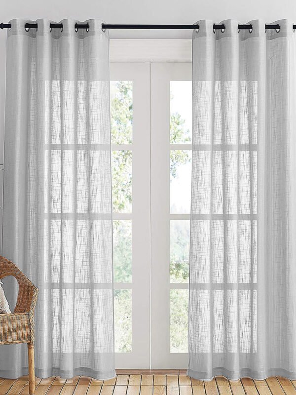 Elegant Plain Print Sheer Semi Transparent Curtain - Set of 2 -PLINENSHEERWHT