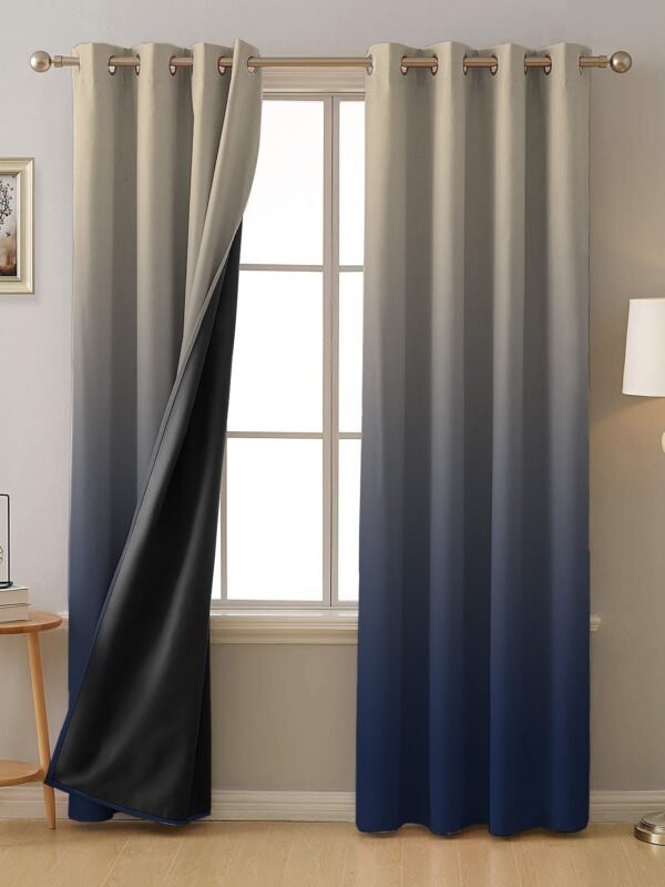 Ombre Blue Heavy Satin Blackout Curtains Set Of 2 - (TWOM4)