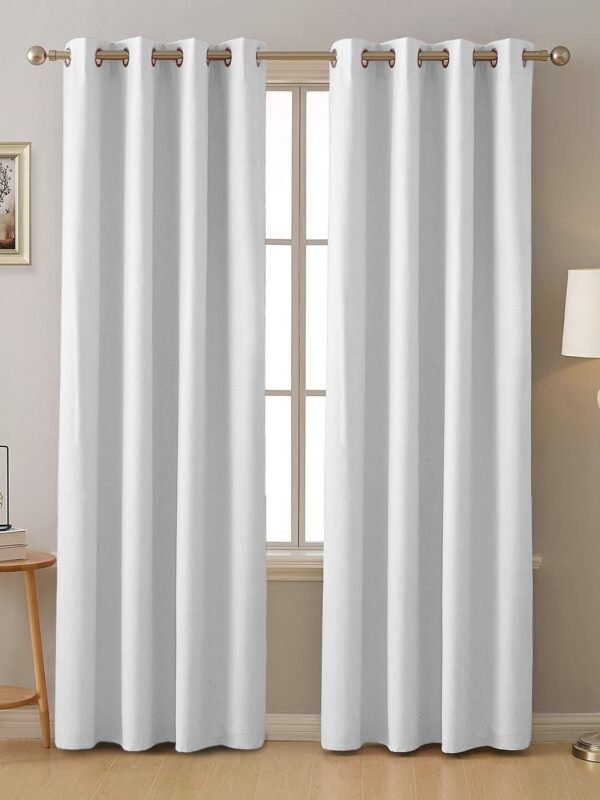 White Micro Poly 100% Blackout Noise Reduction Thermal Insulation Curtain Set of 2 - (White4PASS)