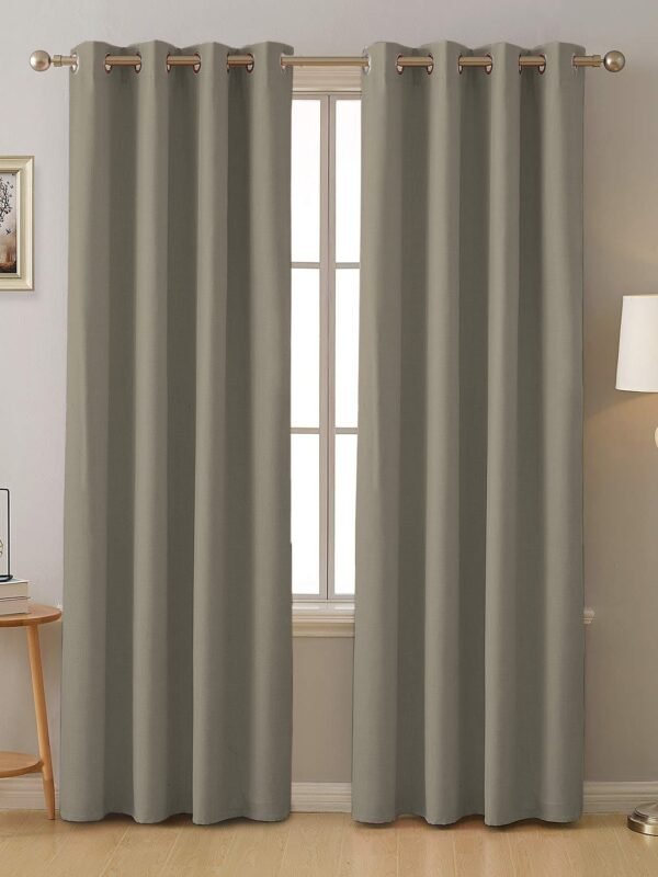 Sand Grey Micro Poly 100% Blackout Noise Reduction Thermal Insulation Curtain Set of 2 - (SandGrey4PASS)